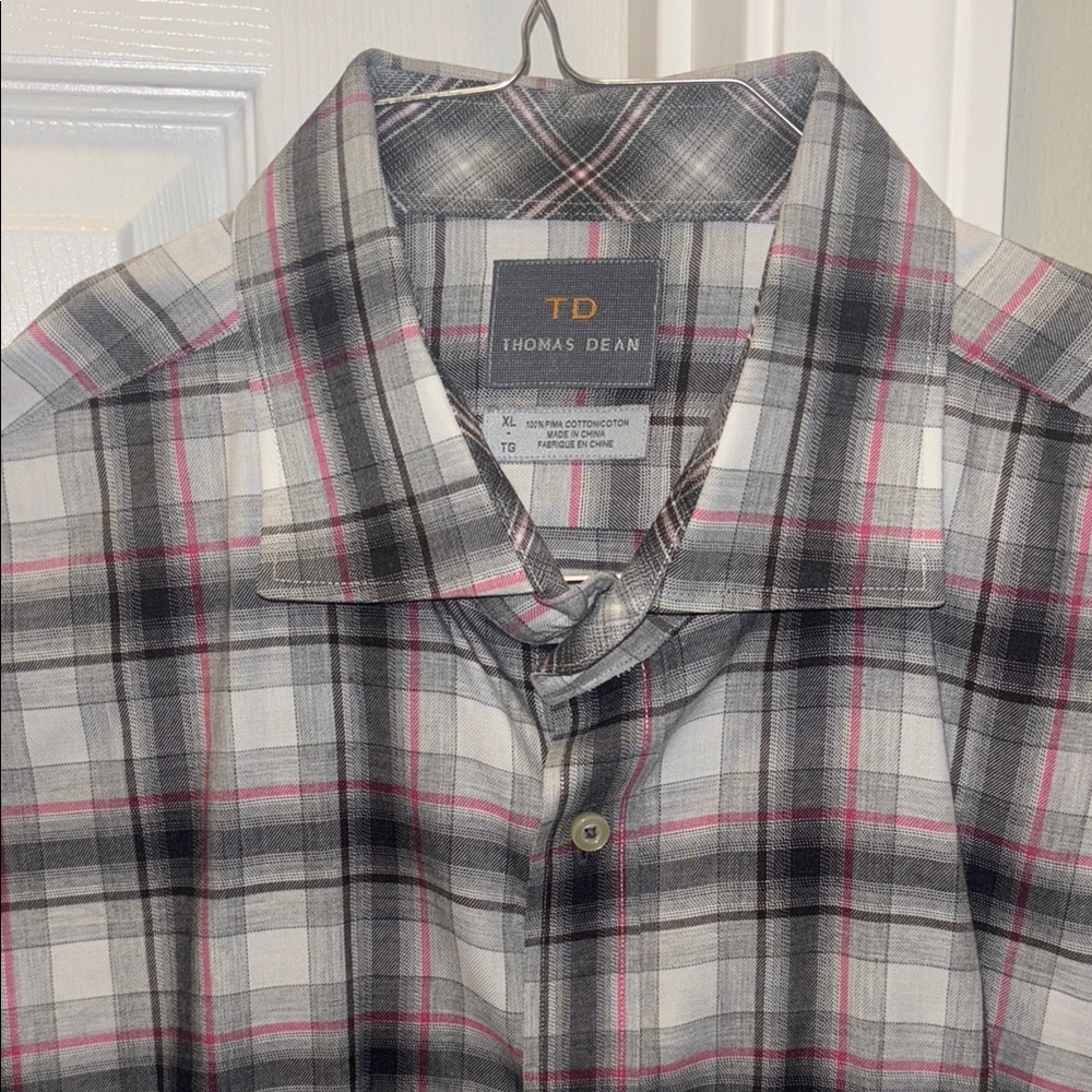 Thomas Dean Men's Plaid Shirt - Gray and Pink - Picture 2 of 7